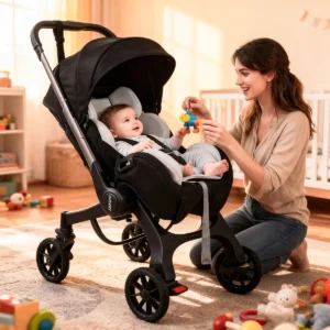 Multi functional baby stroller Foldable newborn stroller, Outdoor handcart, Adjustable backrest, Bidirectional push high view
