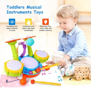 Baby Toys Kids Drum Set Musical with Light Sound Toddlers 1 2 3 Years Educational Instruments Microphone Kids Playing Christmas