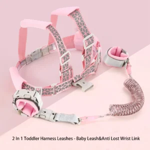 2 In 1 Toddler Harness Leashes,Reflective Harnesses with Anti Lost Wrist Link for 1-8 Years Children Walking Safety Harness.