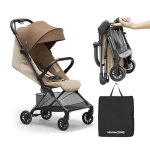 MAMAZING Ultra Air X Lightweight Travel Stroller 9.9lbs Carbon Fiber with UPF50+ Waterproof Fabric (BROWN)