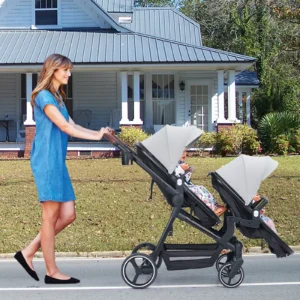 Double Stroller Track Tandem Stroller for Toddler,Foldable Pushchair Bassinet Pram, Multi-Position Reversible&Adjustable Backres
