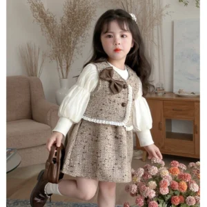 Girls Suit 2026 Autumn New Children's Clothing Korean Style Girl Baby Vest Dress Two Sets of Casual Simple All Match