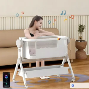 Automatic Rocking Bassinet Newborn Bedside Sleeper Steanny Bassinet Baby Cradle with Music And Lights Comfortable Soft Mattress