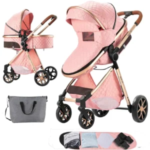2 in 1 Baby Stroller with Carrycot Reversible Seat 5-Point Harness for Newborn 0-3Y Lightweight Foldable 2-in-1 Baby Stroller