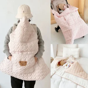 Windproof Baby Stroller Blanket Thick Fleece Sling Cover Bear Bunny Winter Newborn Swaddle Wrap Hooded Infant Sleeping Quilt