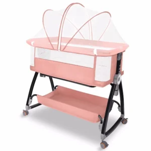 Baby Bassinet, HDJ Baby Bedside Sleeper Bassinet with 360° Wheel, Portable Infant Bed Side Crib for 0-6 Months, Pink