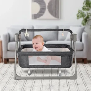 Rocking Chair Electric Cradle Baby Swing Bed 5-Speed Adjustable One-Click Fold Automatic Baby Swing with Music and Mosquito Net