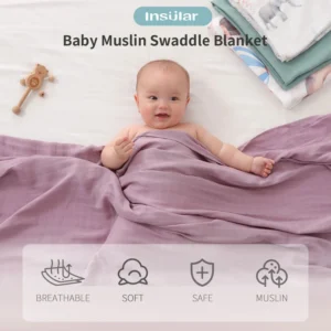 INSULAR Muslin Blankets Baby Cotton Swaddle Newborn Quilts Infant Bath Gauze Scarf Kid Wraps Sleepsack Stroller Sheet 120*120cm