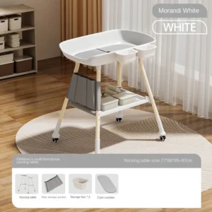 Baby Changing Table, Adjustable Height Diaper Changing Station Changing Pad, Nursery Organizer and Large Storage Rack for Infant