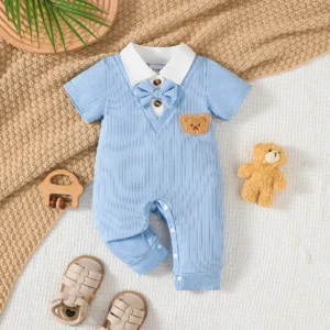 Newborn Baby boy Jumpsuit Cute Little Dear Short sleeved Jumpsuit 0-18 Months old Baby boy Summer Small Gentleman's clothing