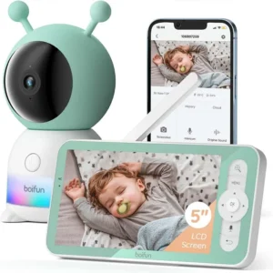 BOIFUN 2K 5" Baby Monitor Camera, 360° Rotation with Phone App, Colorful Night Lights,Motion Monitoring, Automatic Tracking