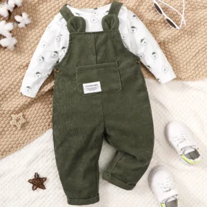 3-24 Months Toddler Baby Boy Clothes Set Bear Print Bodysuit with Green Overall Fashion Cute Autumn&Winter Wear